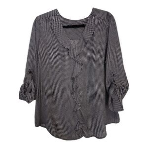 Zac & Rachel Size 1X Black and White Ruffled Long Sleeve Blouse